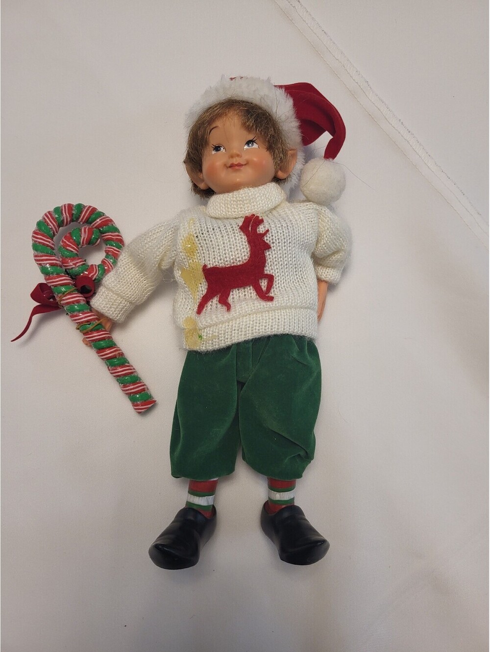 Vintage Christmas Elf Doll with Candy Cane 9x6.5